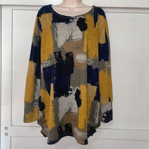Apricot paint stroke long‎ sleeve pullover sweater top navy mustard XL